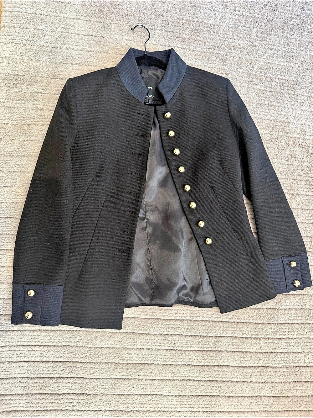 Mango Mandarin Jewel Button Strip Collar Jacket Women's Black With Navy Trim